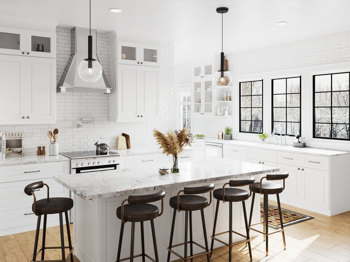 Kitchen scene featuring Gramercy White cabinets