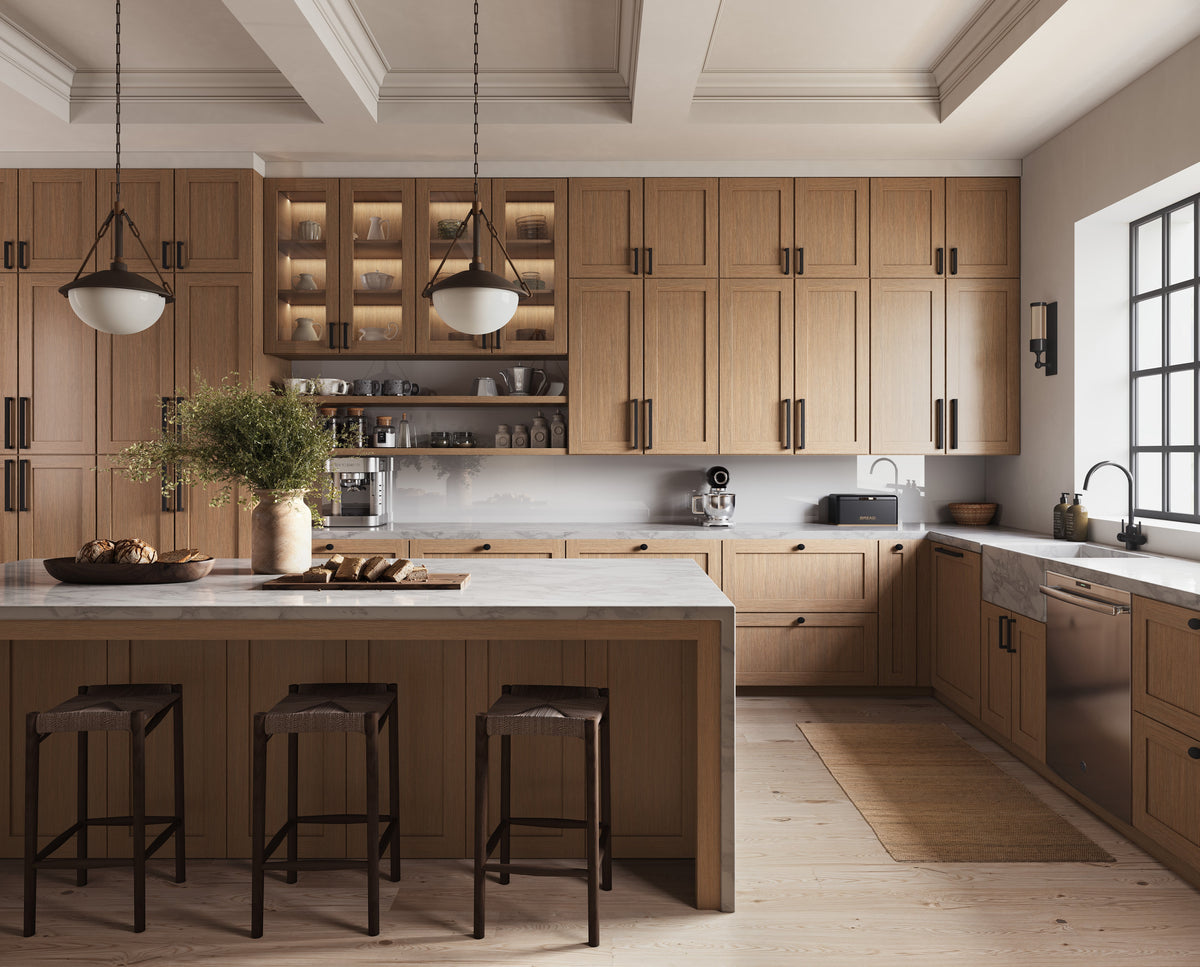 Kitchen scene featuring Homestead Oak Shaker cabinets