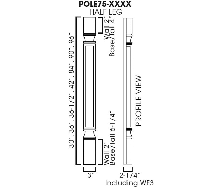 CZ-POLE75-T384 Cullian Champagne Decorative Half Leg