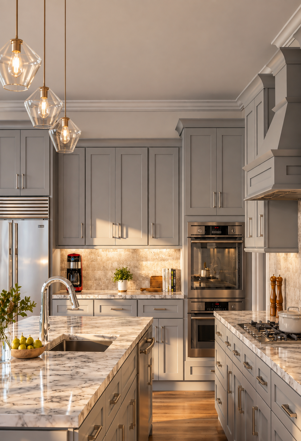 Kitchen with Lait Grey Shaker cabinets