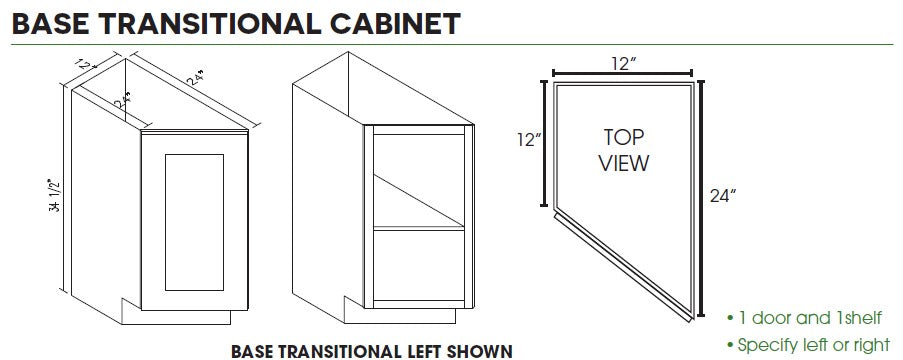 AW-BTC12R Ice White Shaker Transitional Base Cabinet