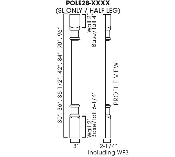 SL-POLE28-W330 Signature Pearl Decorative Half Leg