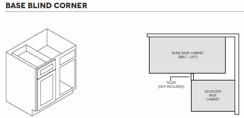 AW-BBLC45/48-42"W Ice White Shaker Blind Base Corner Cabinet