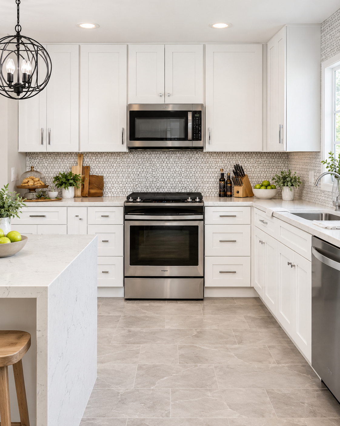 Kitchen with white cabinets